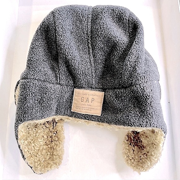 GAP KIDS Trapper Hat Sherpa Fleece Charcoal Gray Tan Winter Warm Cozy Boys L XL - Picture 10 of 16